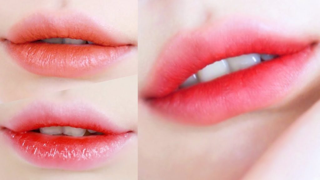 Smudged lipstick look