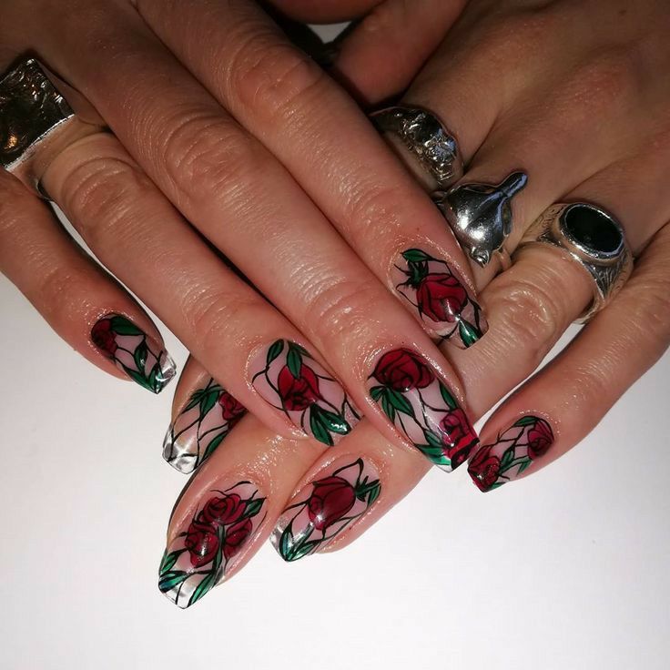 Stained Glass Rose Nails