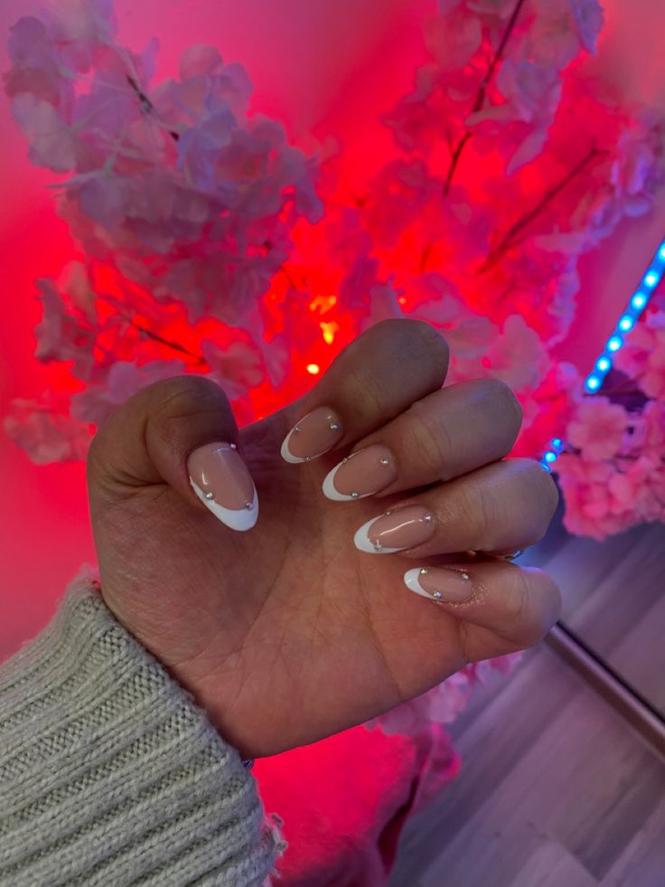 French Tips with Rhinestones