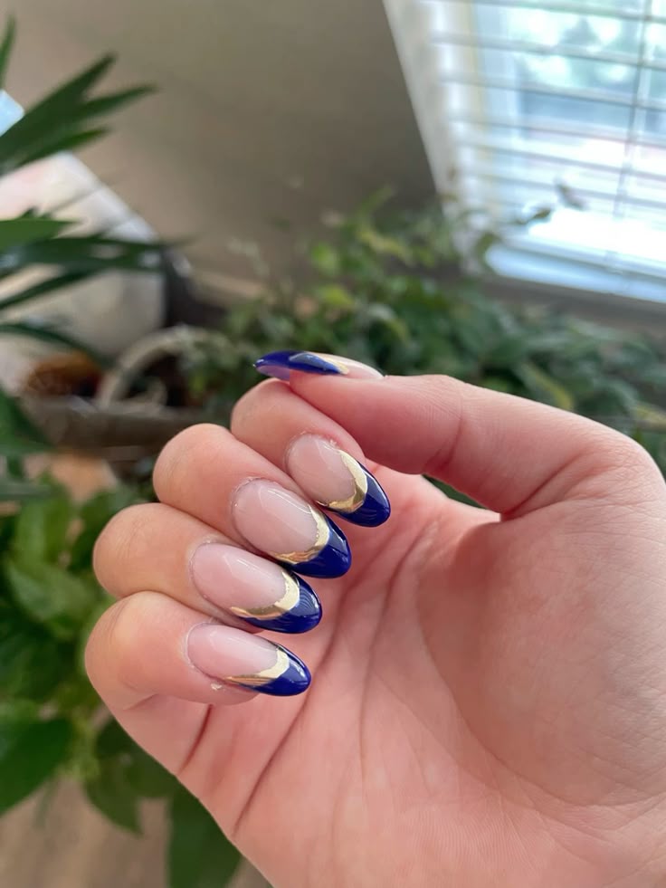 Blue French Tips with Gold Accents