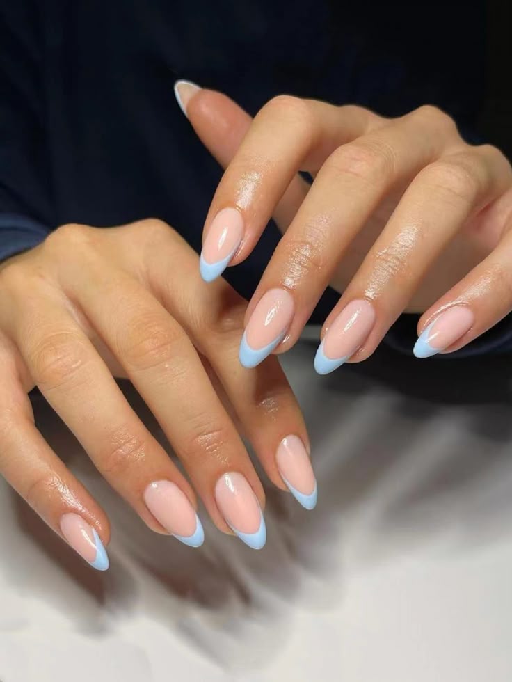 Sky Blue French Tip Nails